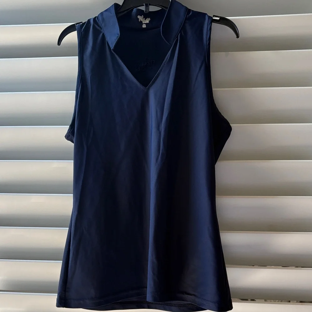 Tzu Tzu Navy Sleeveless V-Neck Racerback Golf Shirt; Sz: M; EUC - Picture 4 of 7